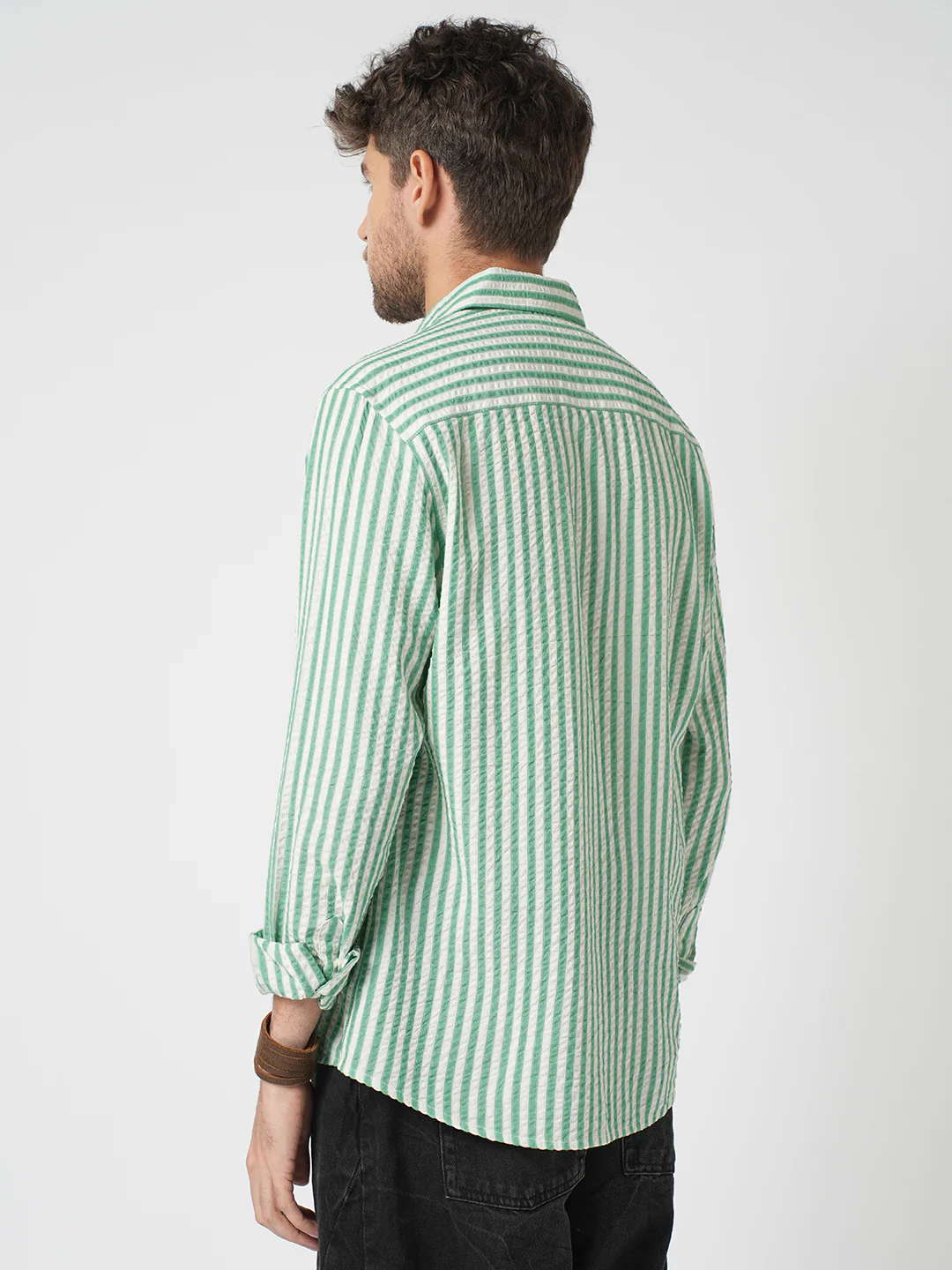 White & Green Candy Stripe Seersucker Shirt - Image 7