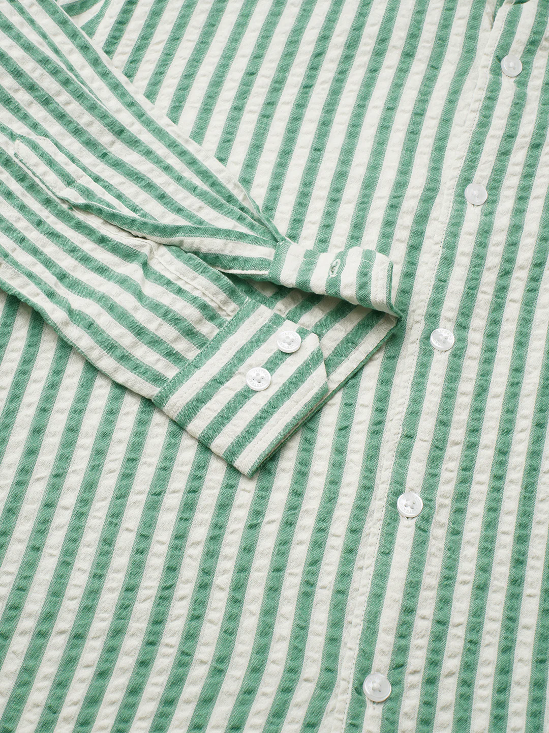 White & Green Candy Stripe Seersucker Shirt - Image 9