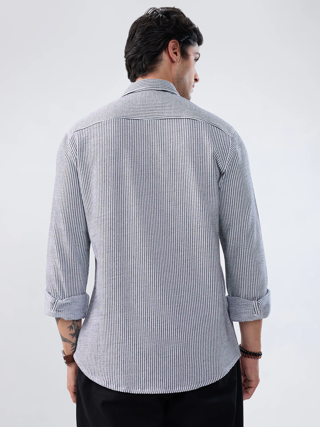 White Grid Textured Knitted Shirt - Image 7