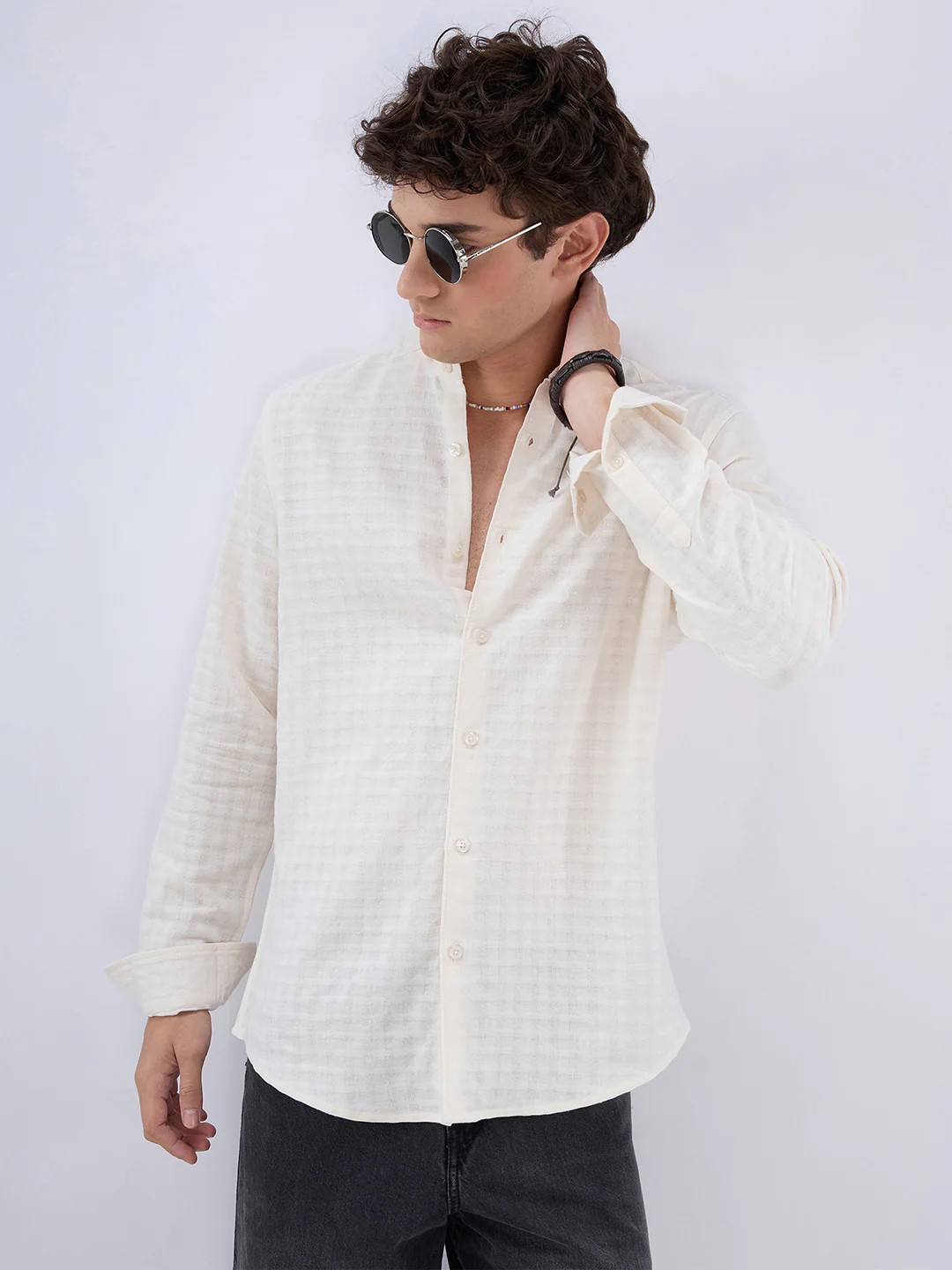 White Horizontal Striped Textured Shirt - Image 4