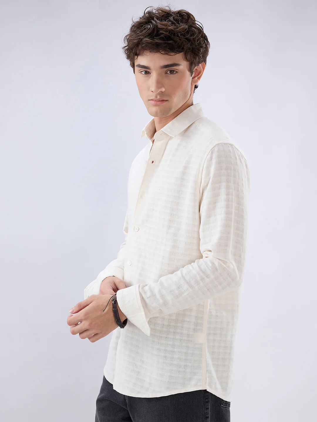 White Horizontal Striped Textured Shirt - Image 6