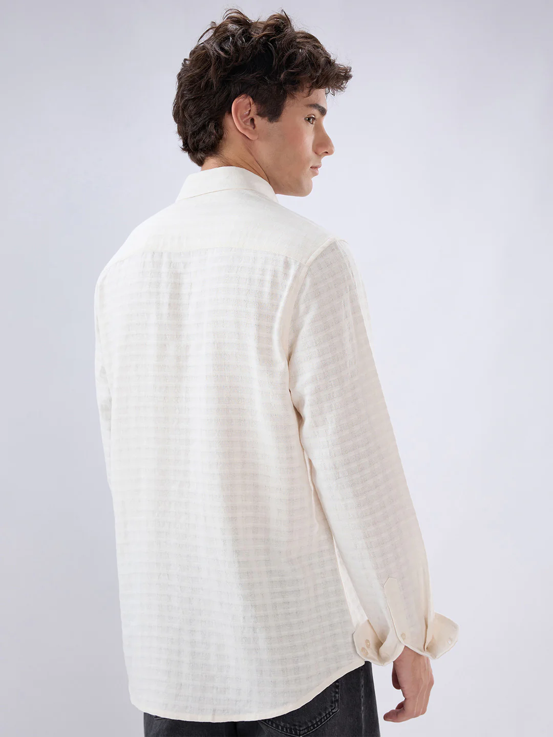 White Horizontal Striped Textured Shirt - Image 7
