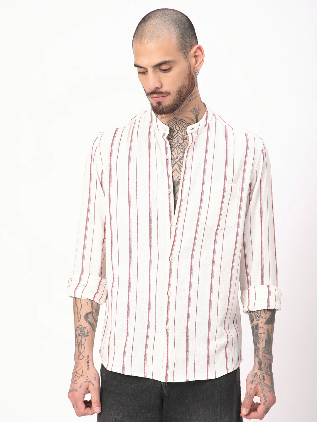 White & Maroon Pin Striped Shirt - Image 4