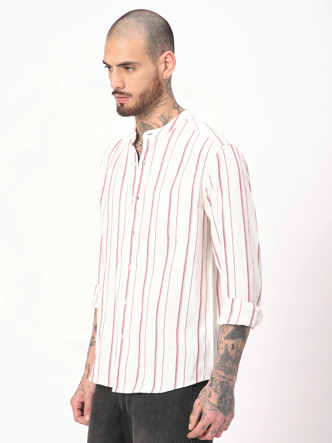 White & Maroon Pin Striped Shirt - Image 5