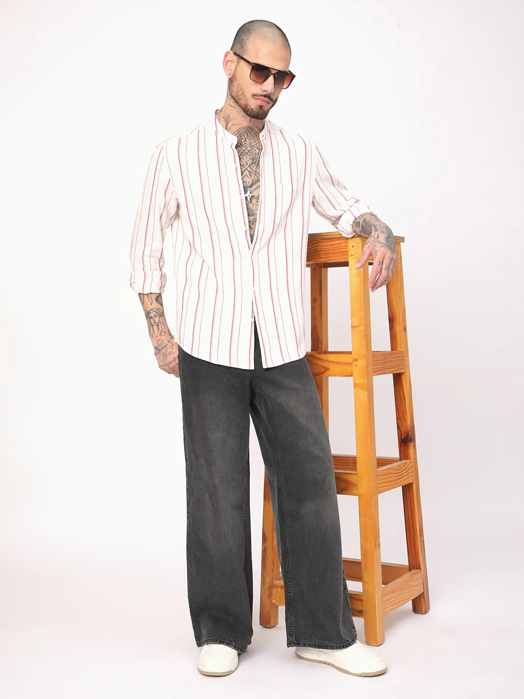 White & Maroon Pin Striped Shirt - Image 7
