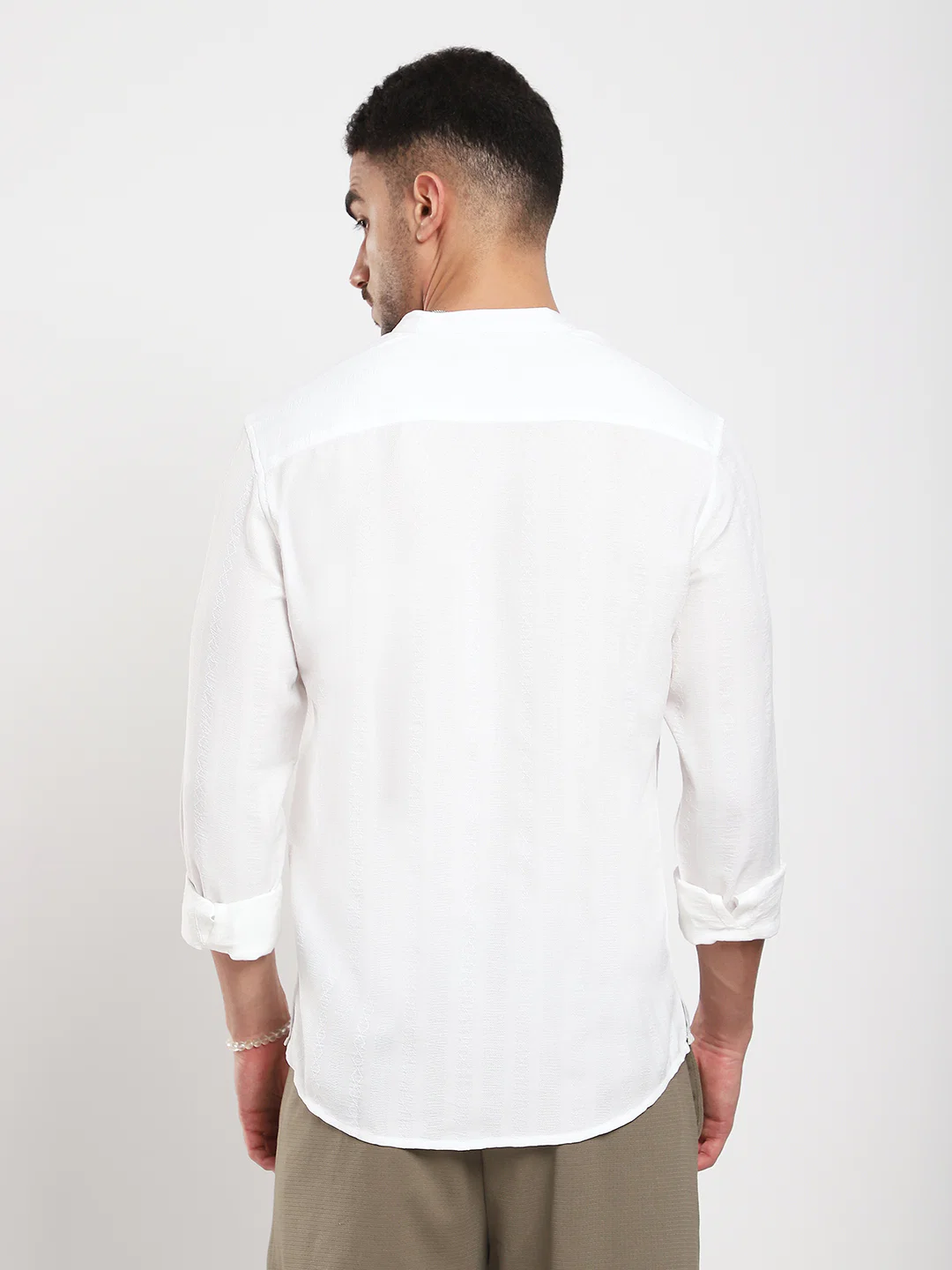 White Minimalist Jacquard Striped Kurta - Image 6
