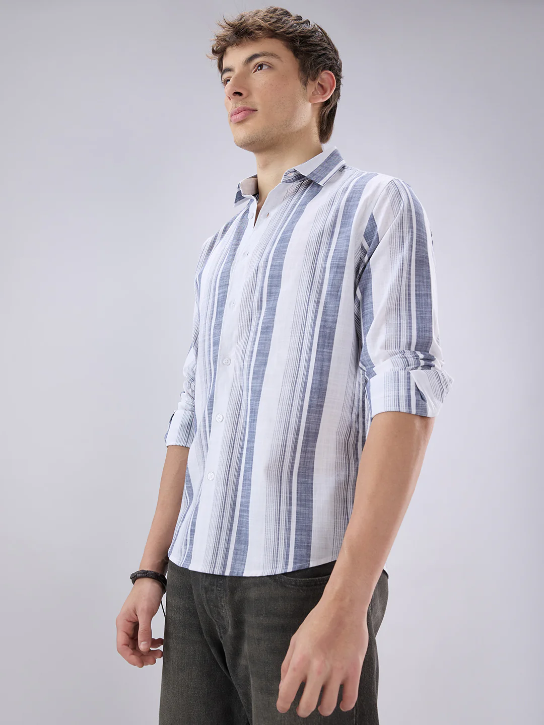 White & Navy Broad Striped Shirt - Image 6