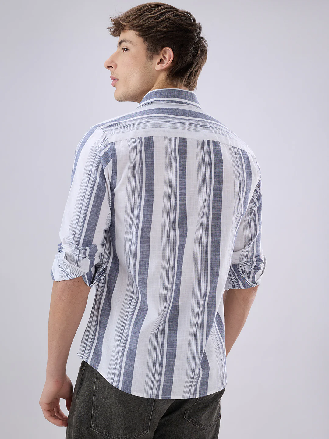 White & Navy Broad Striped Shirt - Image 7