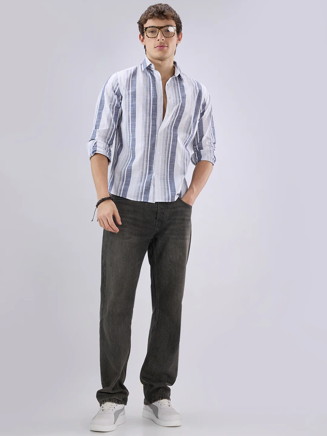 White & Navy Broad Striped Shirt - Image 8