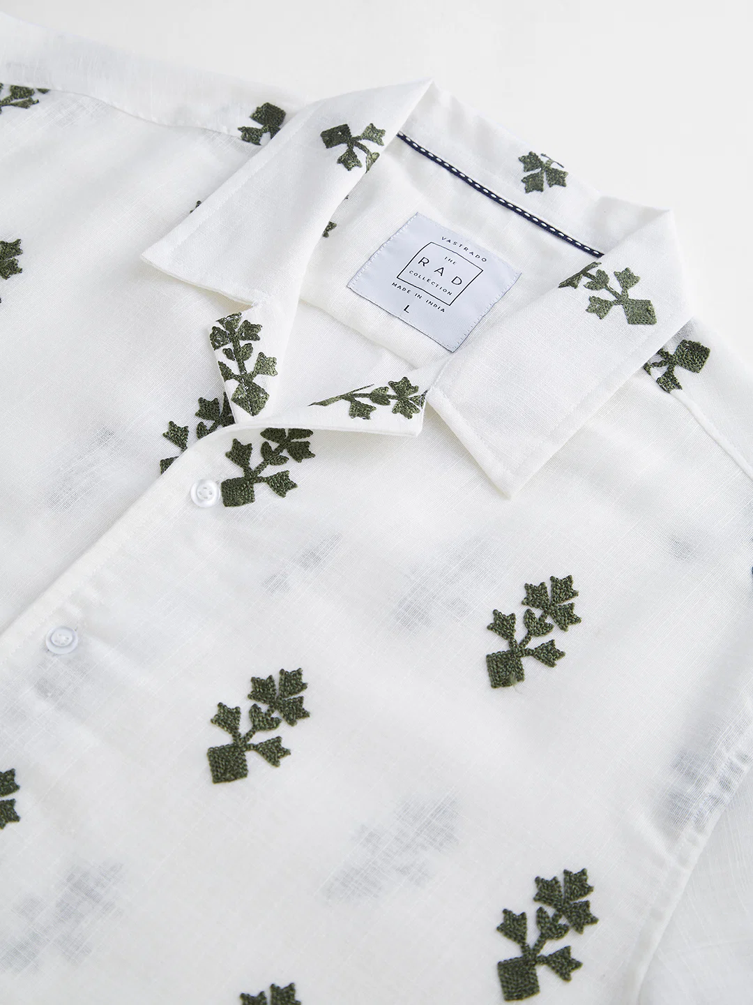 White & Olive Embroidered Notch Collar Oversized Shirt - Image 3