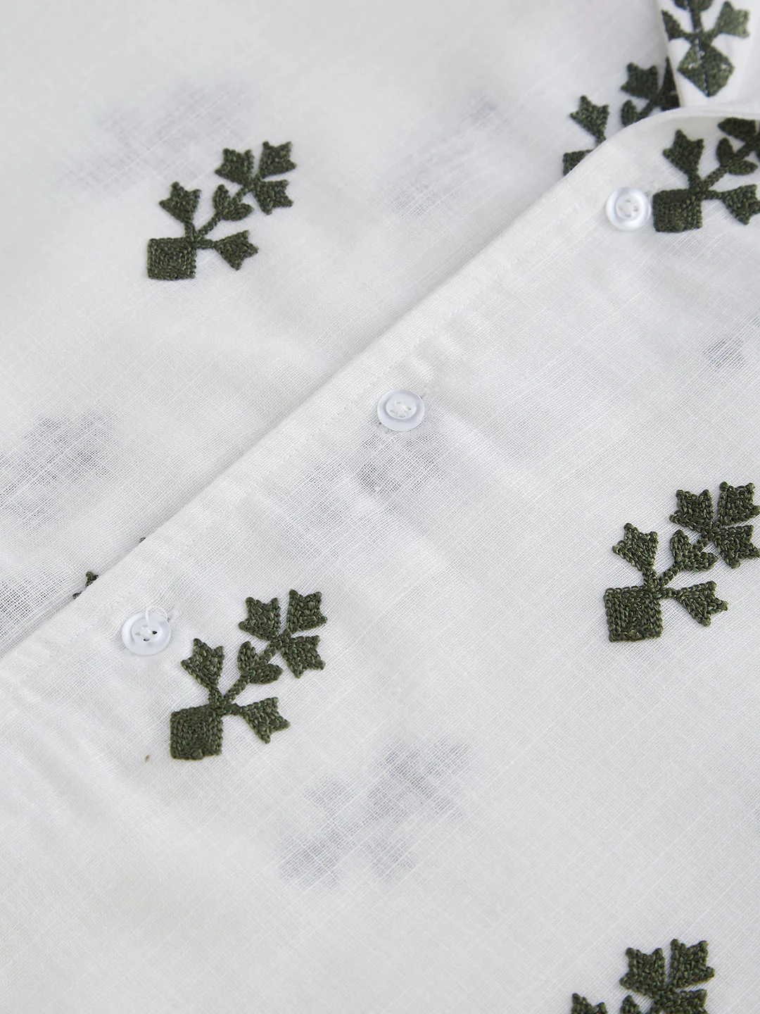 White & Olive Embroidered Notch Collar Oversized Shirt - Image 9