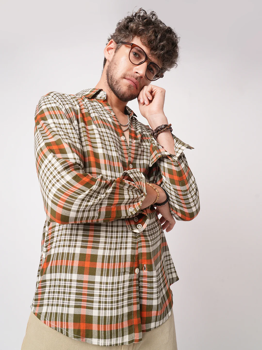 White & Olive Green Heritage Checks Shirt - Image 2