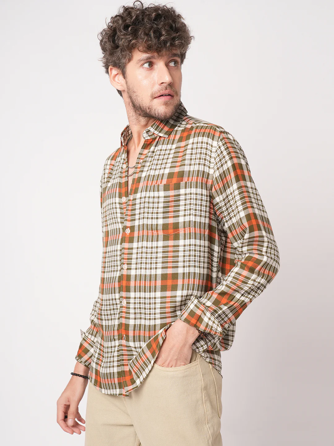 White & Olive Green Heritage Checks Shirt - Image 5