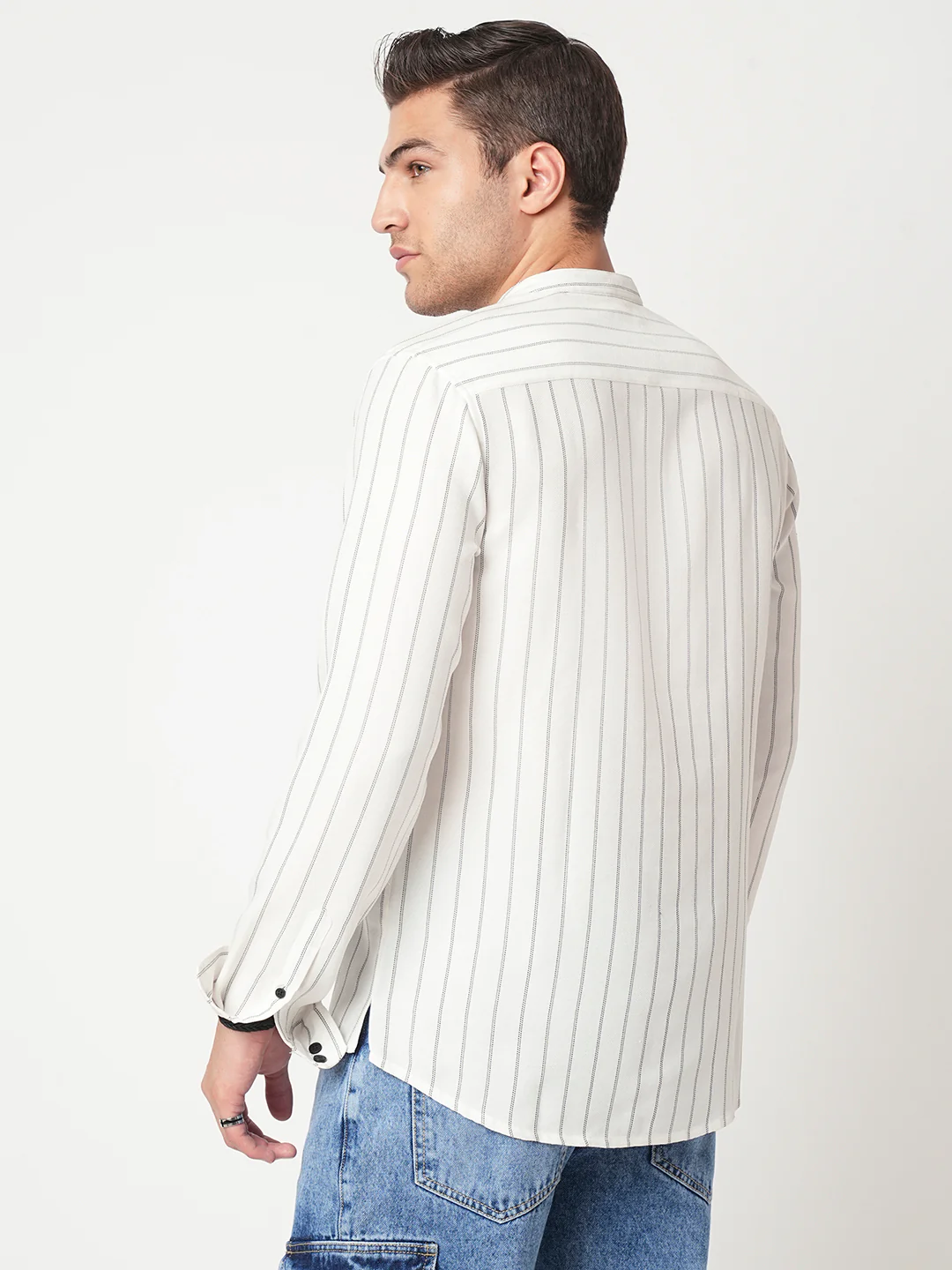 White Pencil Stripe Kurta - Image 6