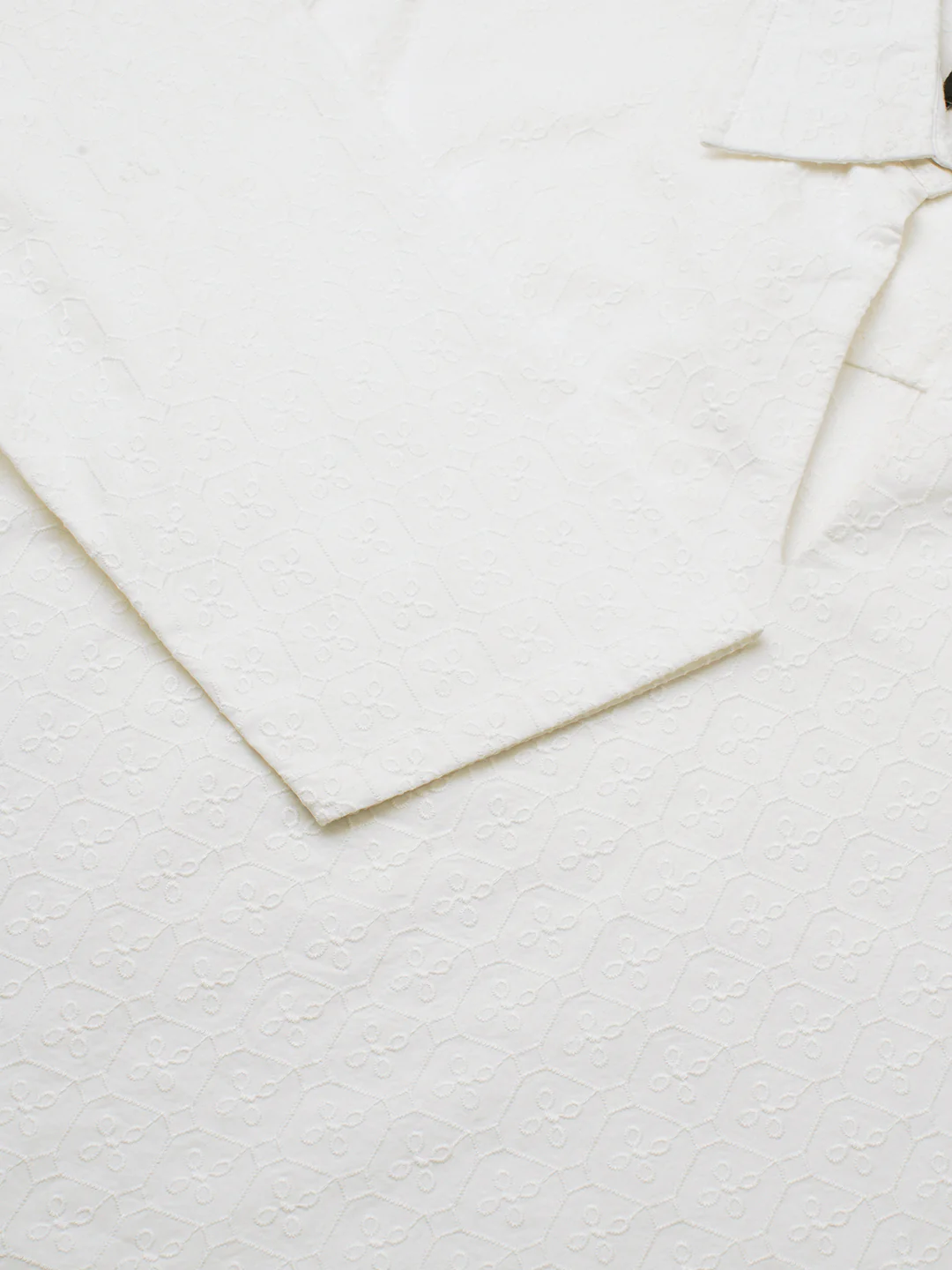 White Petal Grid Embroidered Oversized Polo Neck Shirt - Image 8