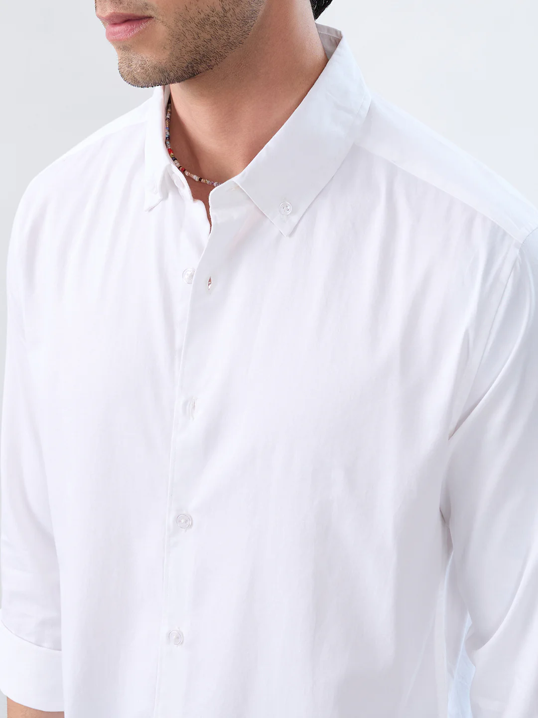 White Satin Button-Down Collar Business Shirt - Image 3