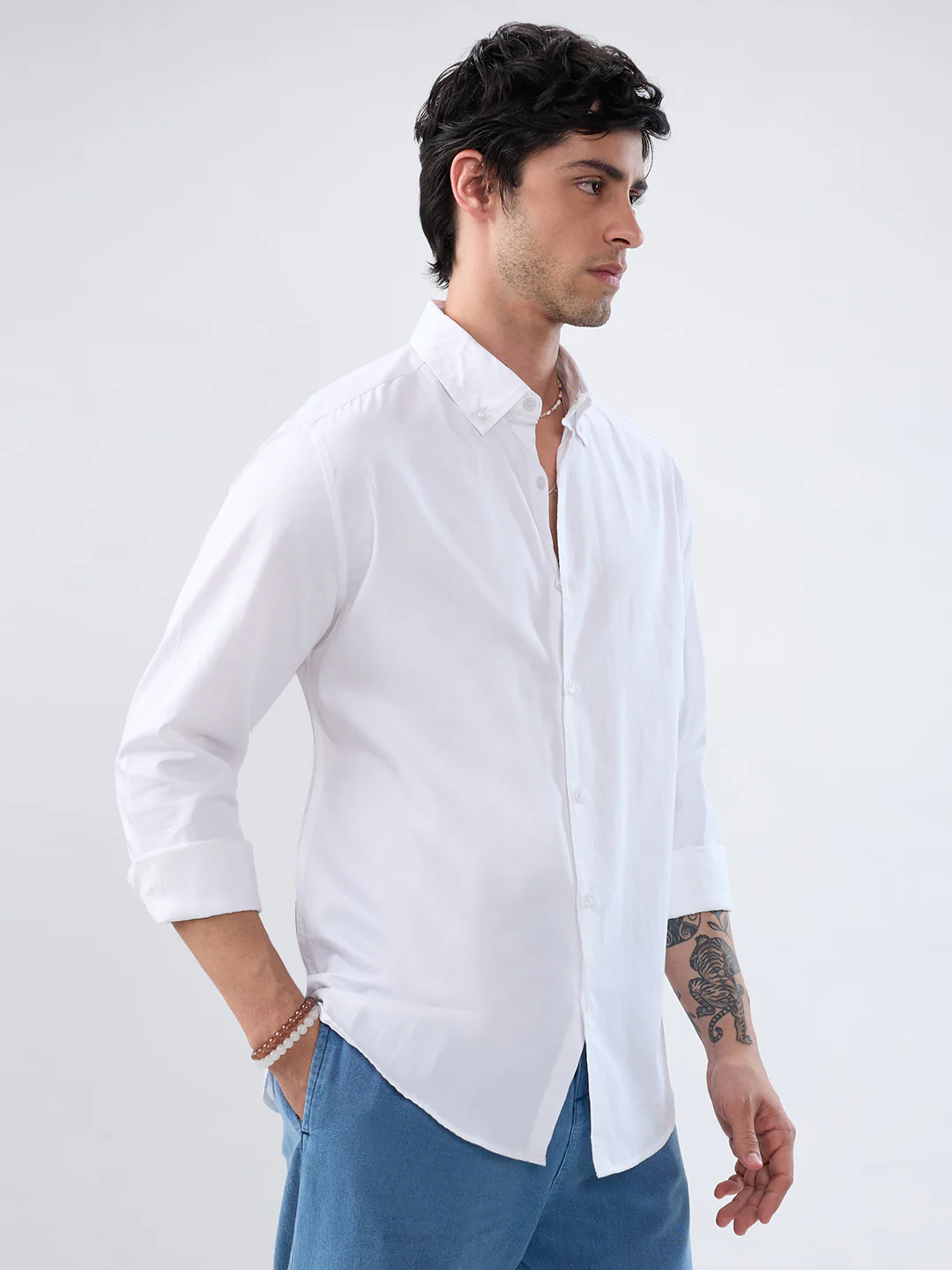 White Satin Button-Down Collar Business Shirt - Image 6