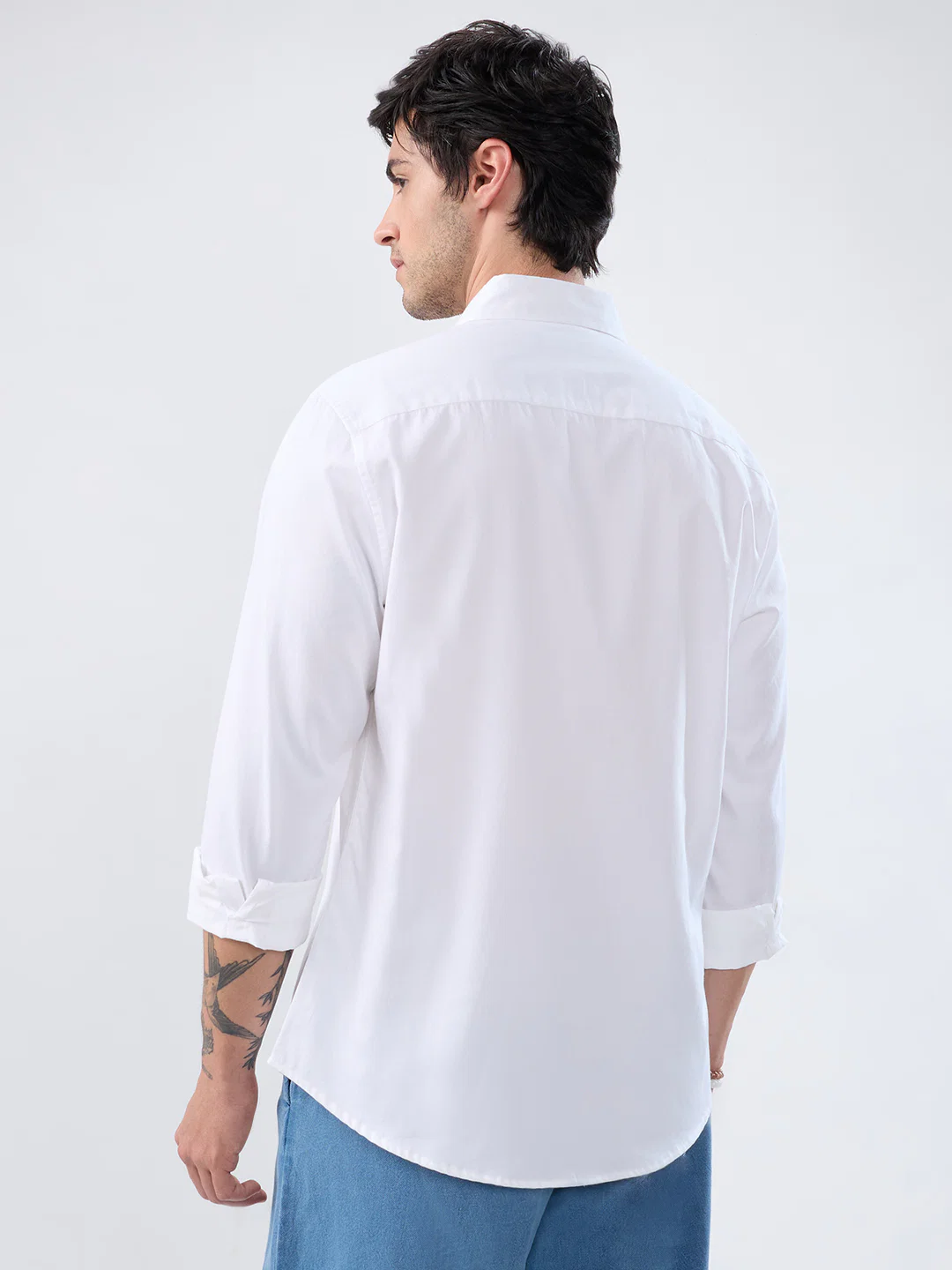 White Satin Button-Down Collar Business Shirt - Image 8
