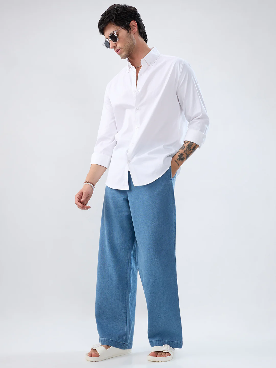 White Satin Button-Down Collar Business Shirt - Image 9