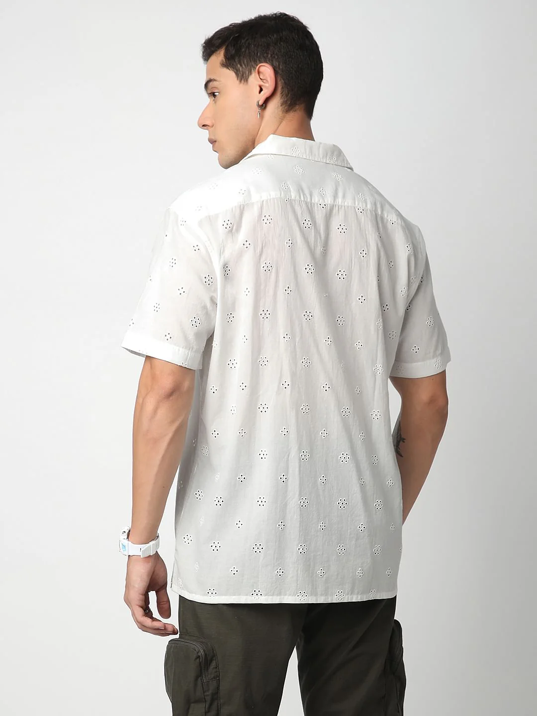White Schiffli Oversized Notch Collar Shirt - Image 5