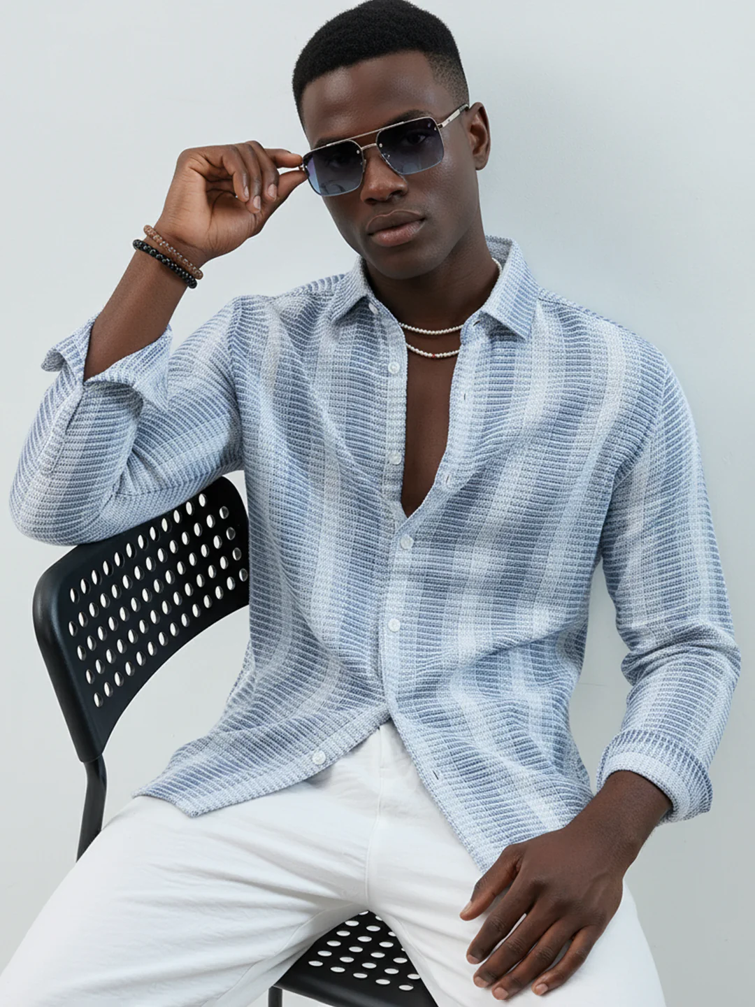 White & Shadow Blue Breeze Striped Shirt - Image 2