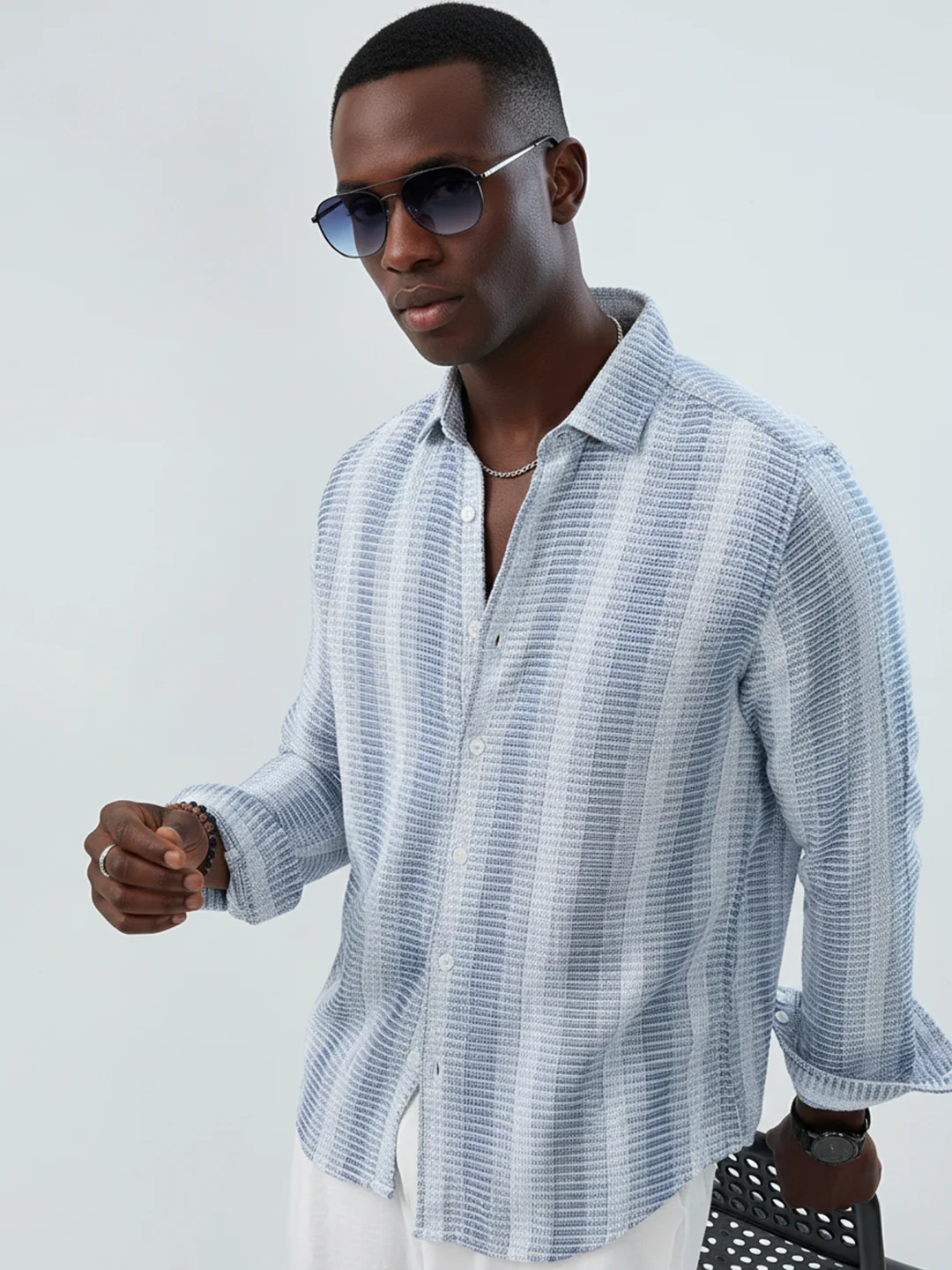 White & Shadow Blue Breeze Striped Shirt - Image 4