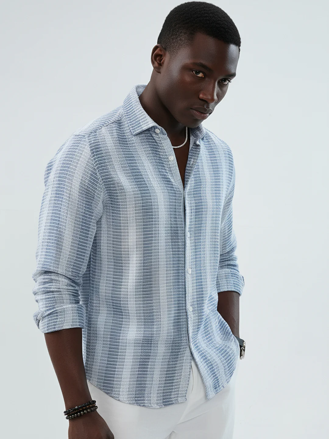 White & Shadow Blue Breeze Striped Shirt - Image 5