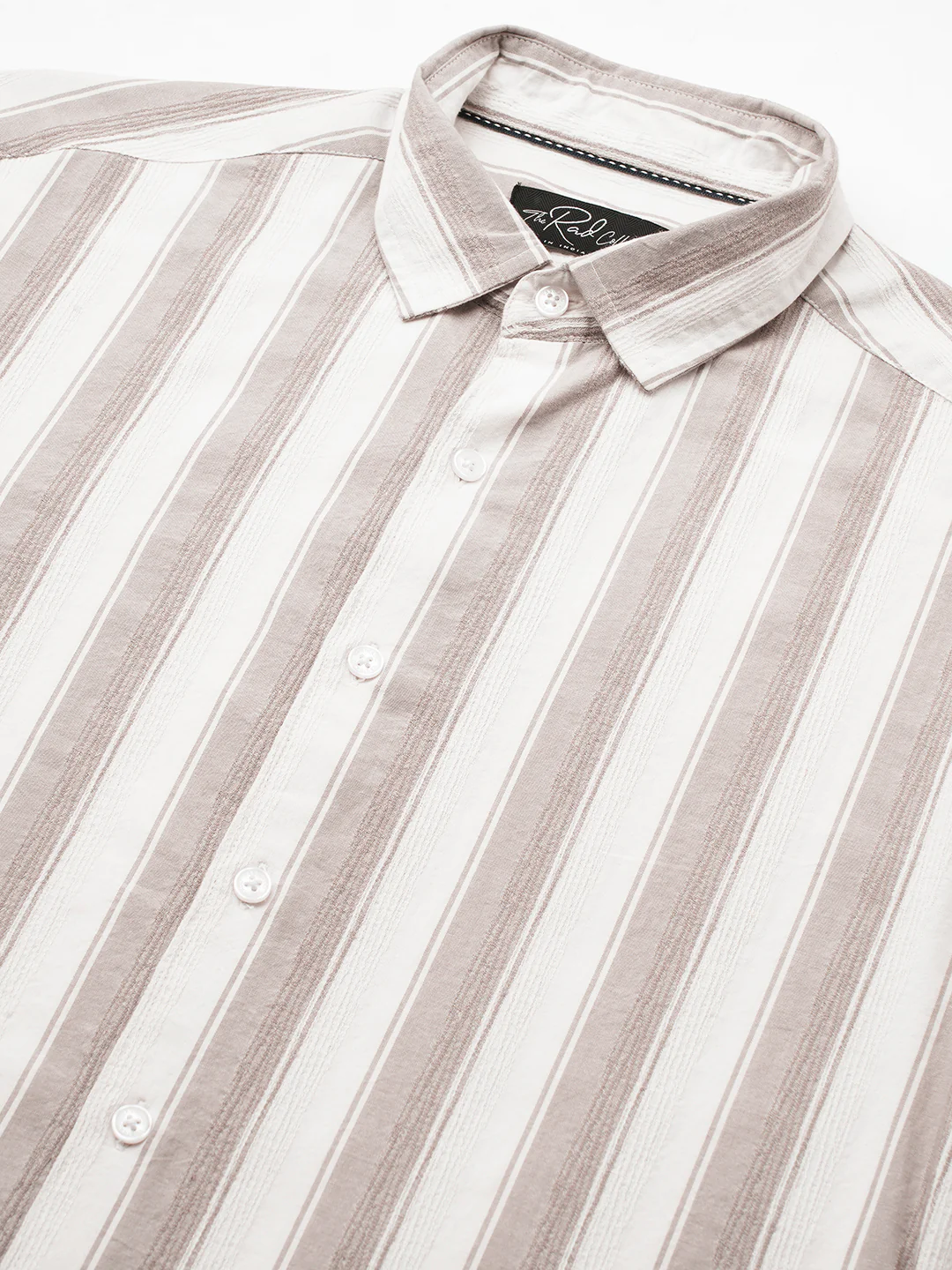 White & Silk Grey Muted Striped Textured Shirt - Image 4
