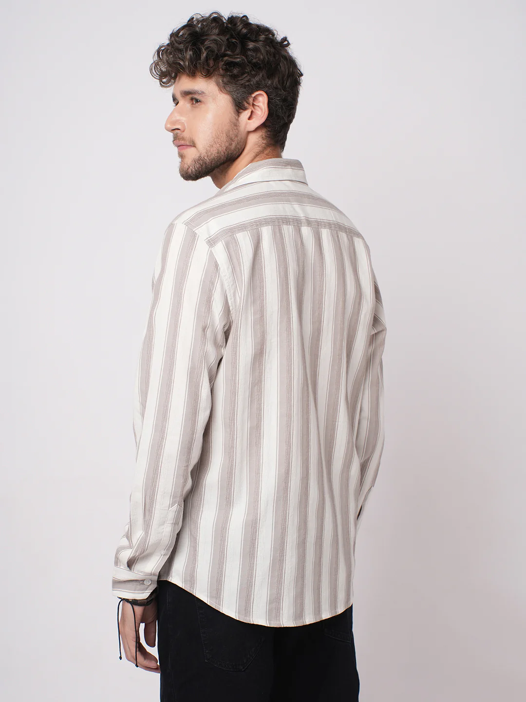 White & Silk Grey Muted Striped Textured Shirt - Image 7