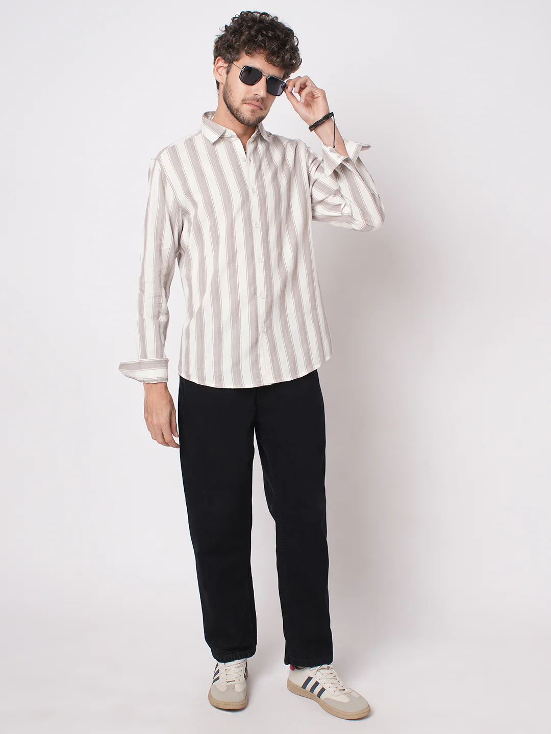 White & Silk Grey Muted Striped Textured Shirt - Image 8