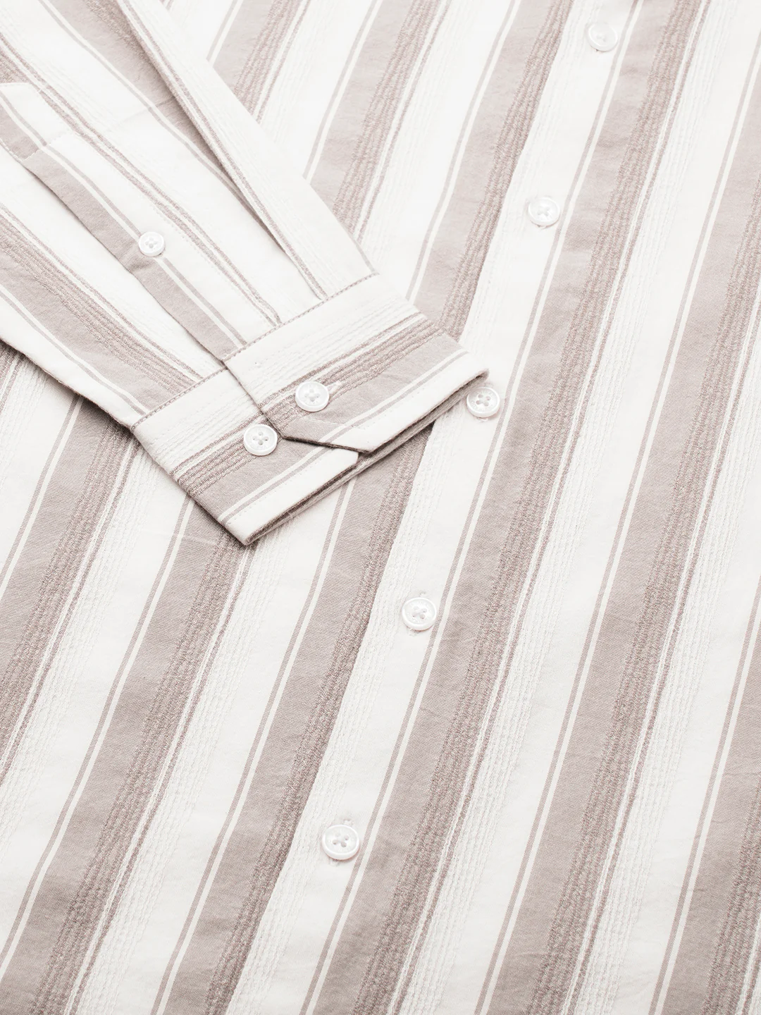 White & Silk Grey Muted Striped Textured Shirt - Image 9