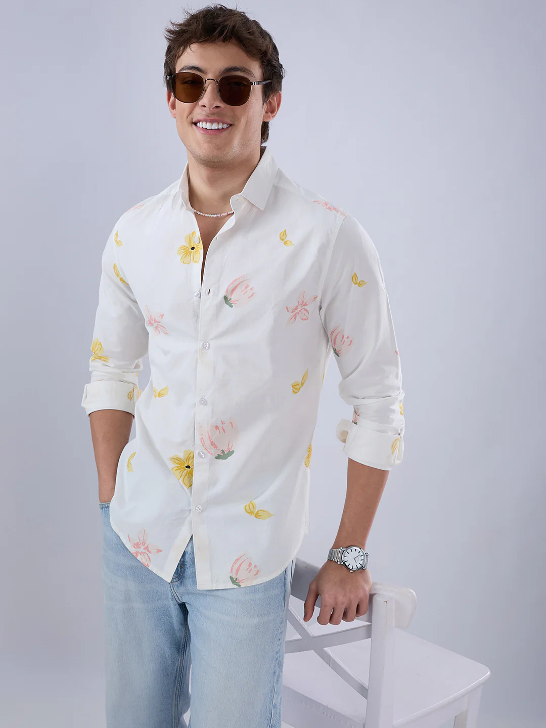 White Tulips Printed Vacation Shirt - Image 2