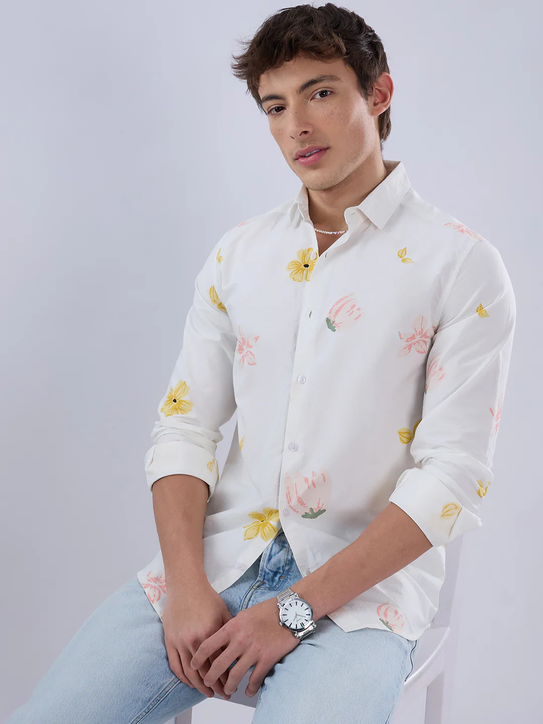 White Tulips Printed Vacation Shirt - Image 4