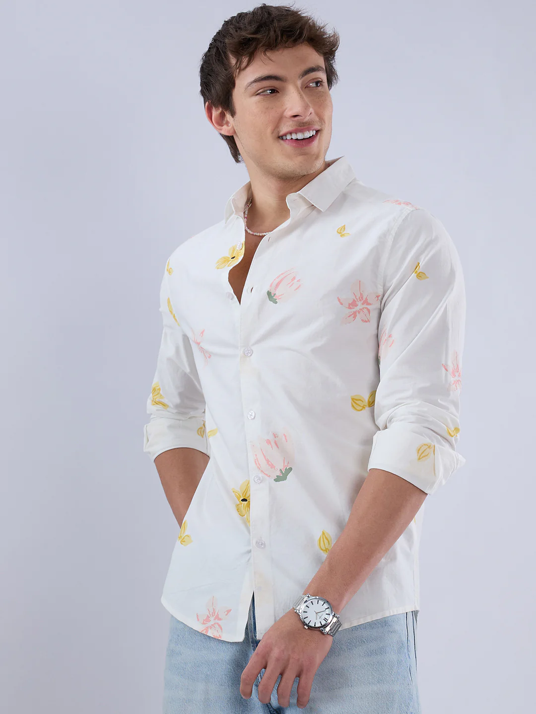 White Tulips Printed Vacation Shirt - Image 6