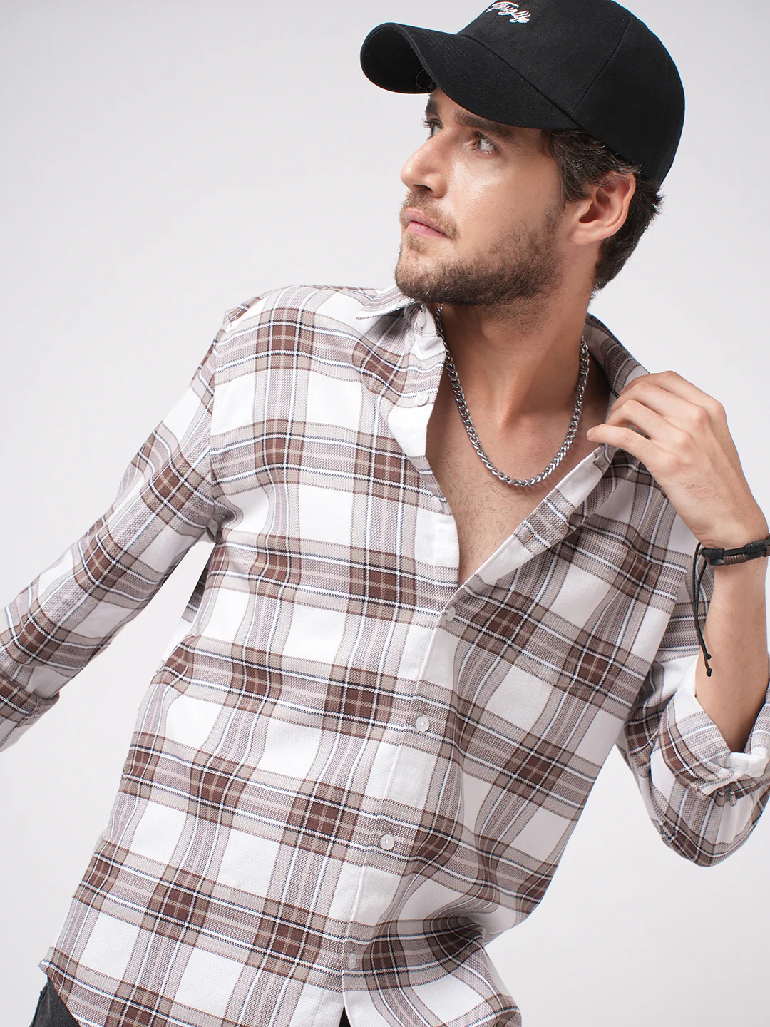 White & Umber Brown Bespoke Checks Shirt - Image 2