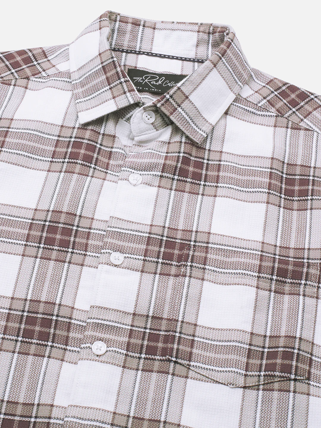 White & Umber Brown Bespoke Checks Shirt - Image 3