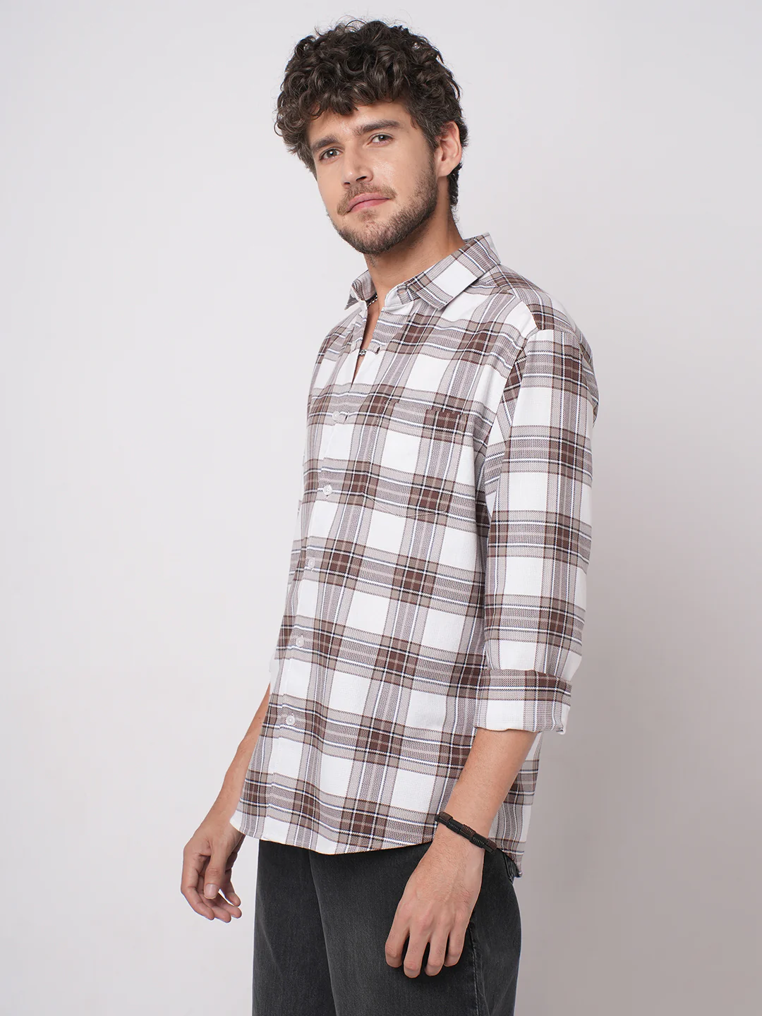 White & Umber Brown Bespoke Checks Shirt - Image 6