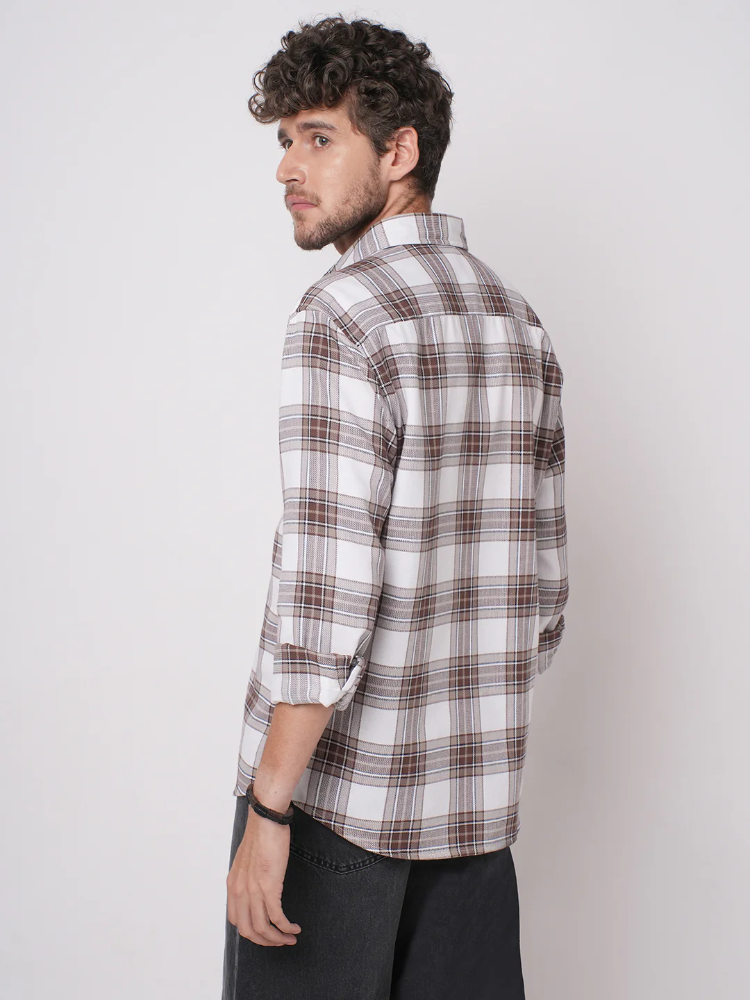 White & Umber Brown Bespoke Checks Shirt - Image 7