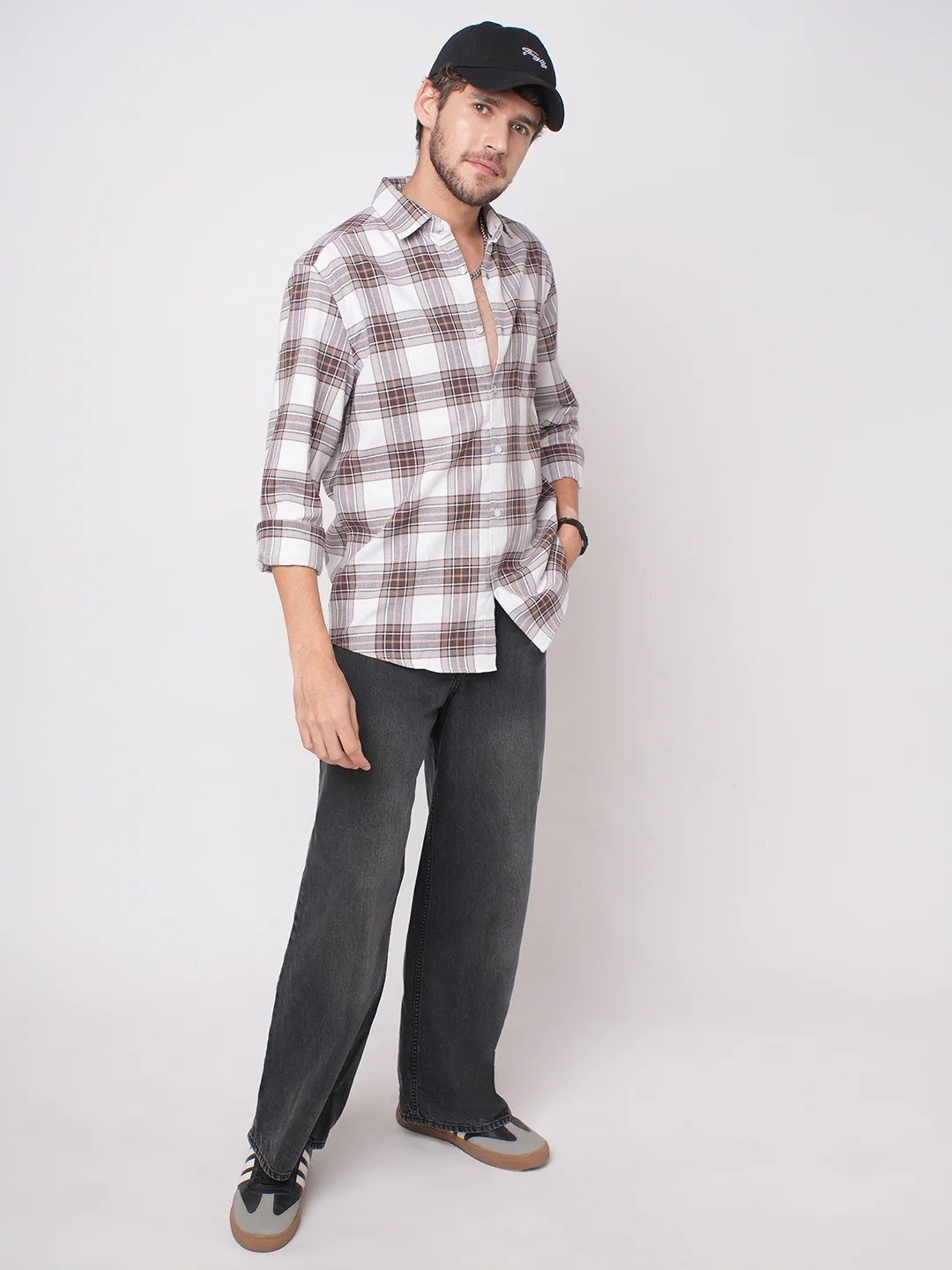 White & Umber Brown Bespoke Checks Shirt - Image 8