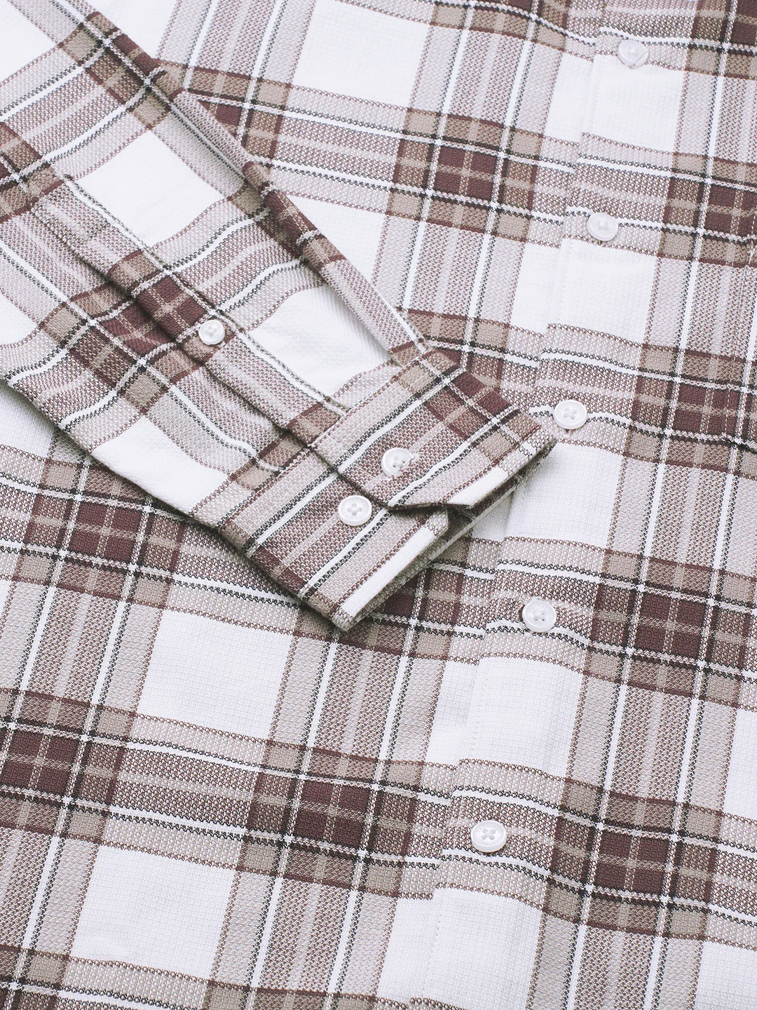 White & Umber Brown Bespoke Checks Shirt - Image 9