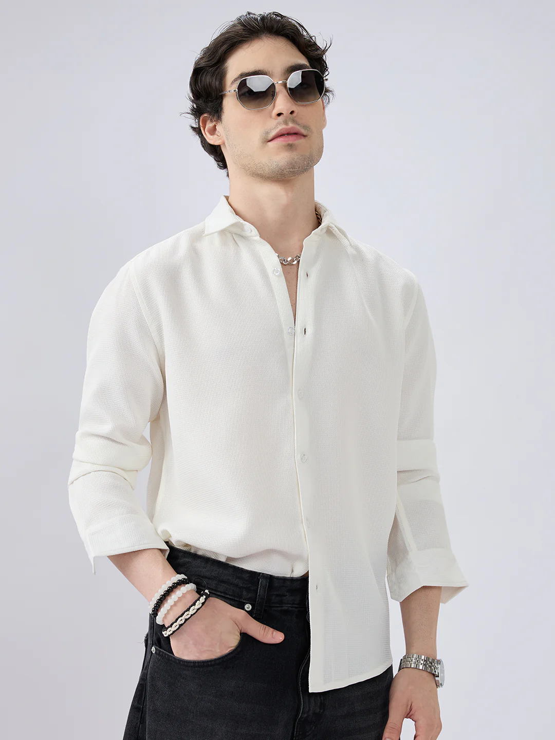 White Waffle Weave Everyday Shirt - Image 2