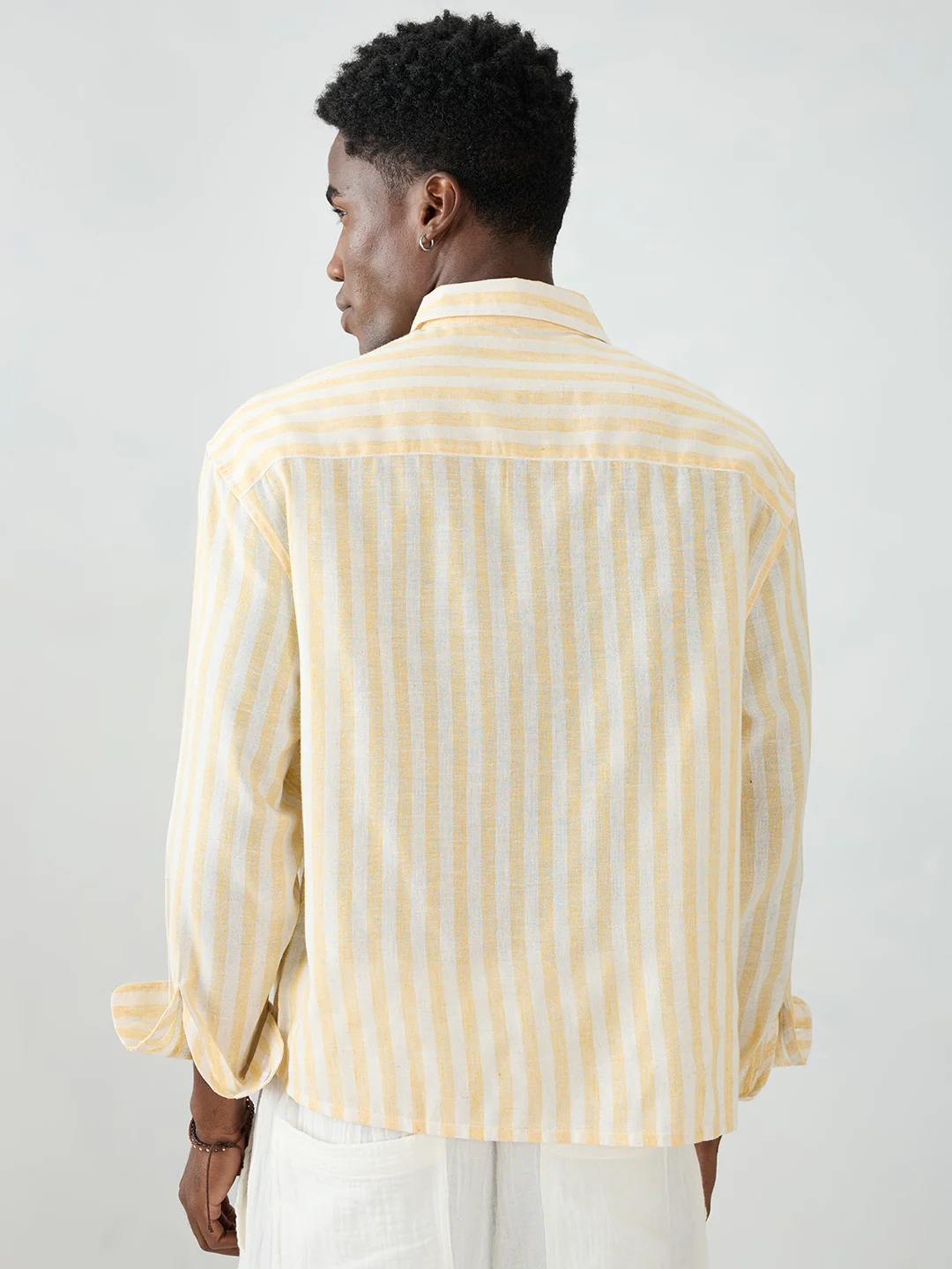 White & Yellow Balanced Striped Boxy Fit Crop Shirt - Image 7