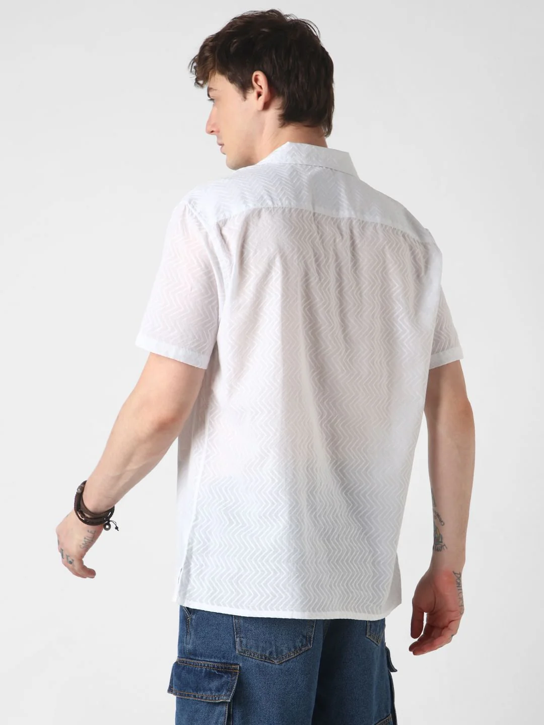 White Zig-Zag Textured Oversized Shirt - Image 8