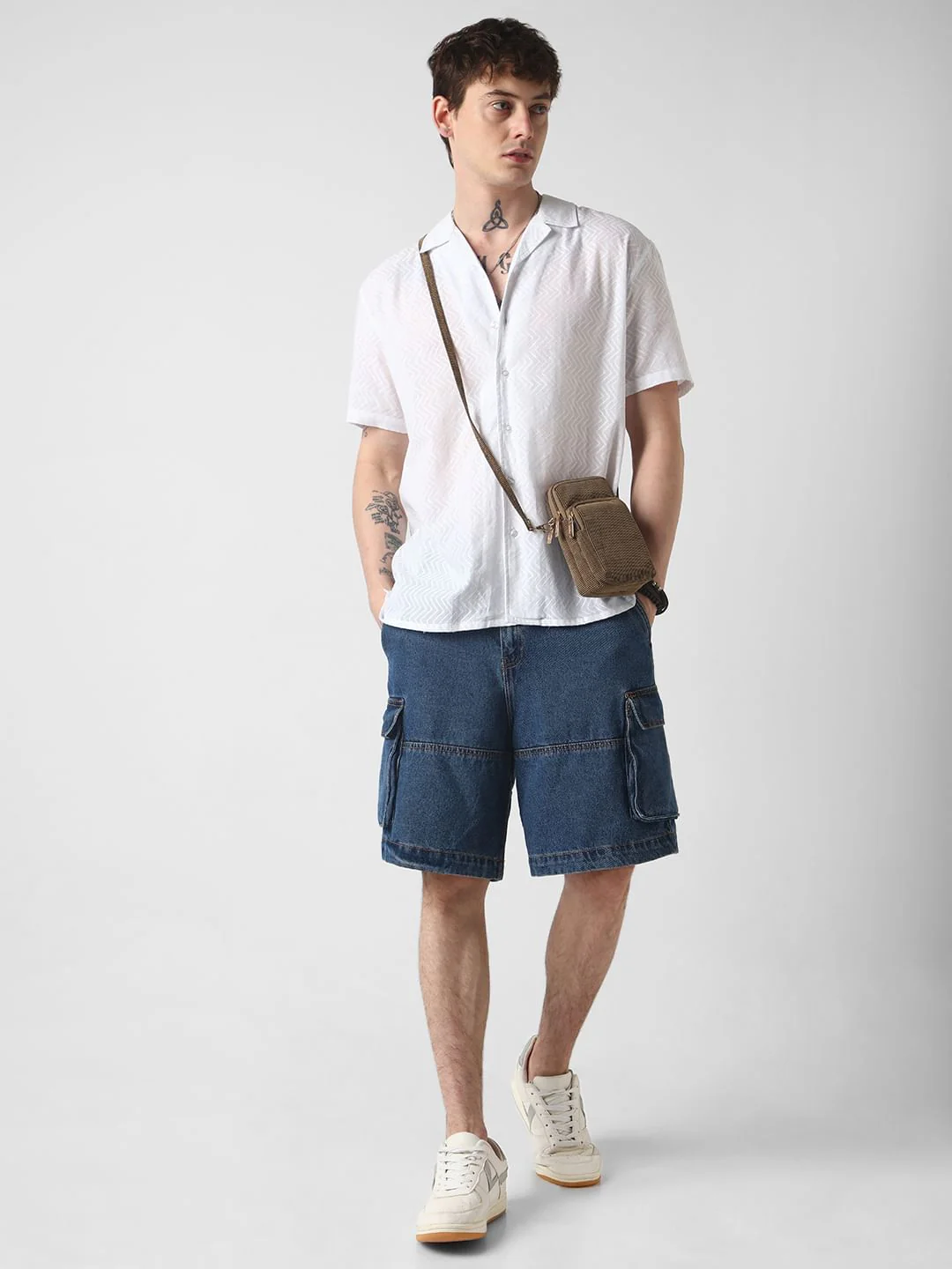 White Zig-Zag Textured Oversized Shirt - Image 9