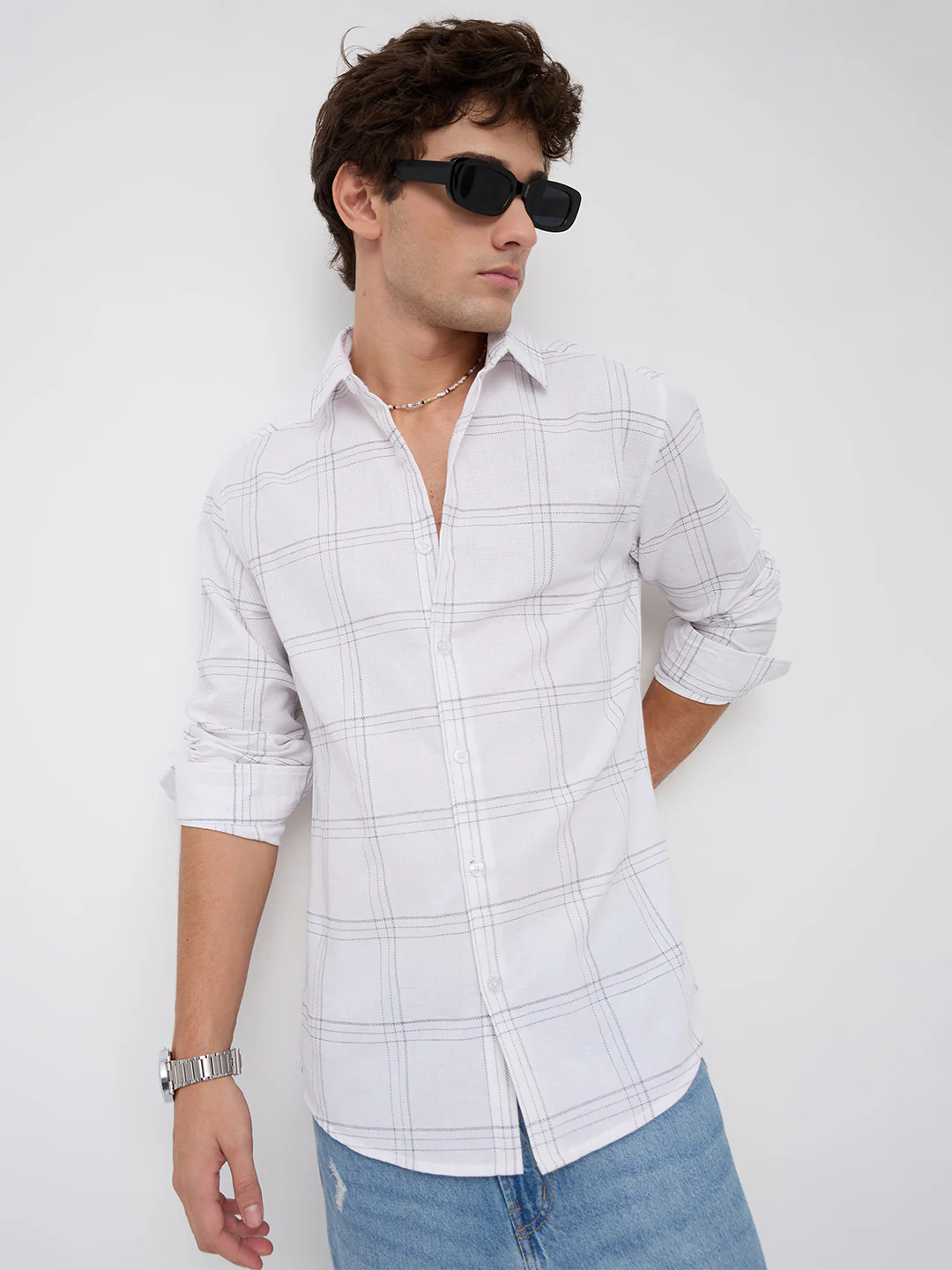 Whiteframe Contrast Chalkline Checked Shirt - Image 2