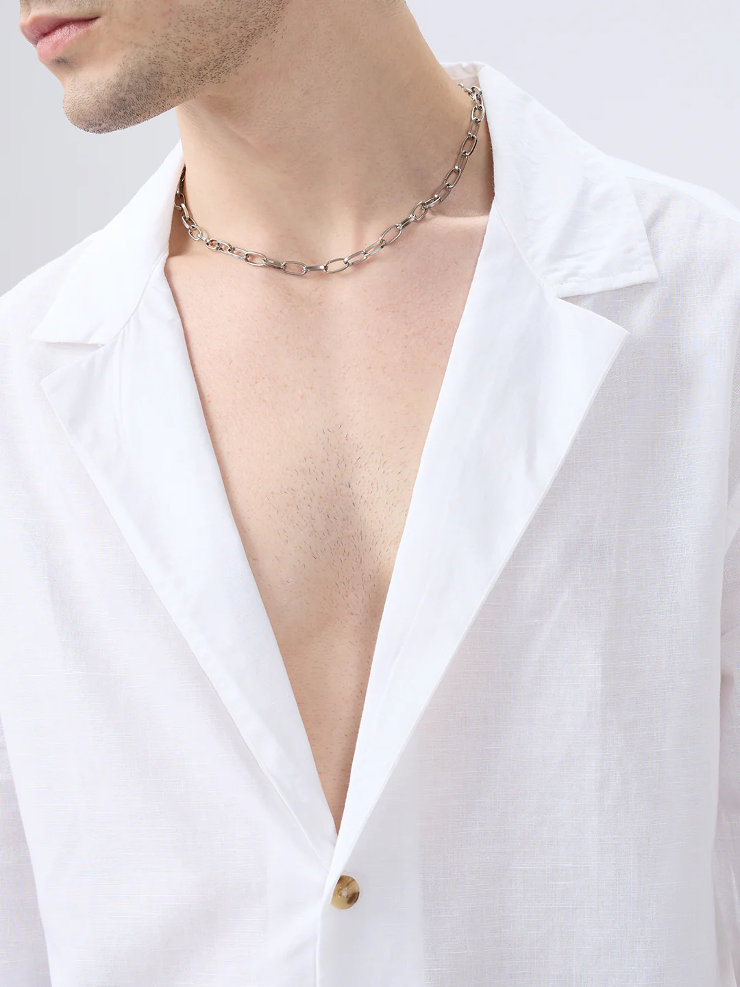 Whiteout Linen Blend Notched Lapel Collar Oversized Shirt - Image 3