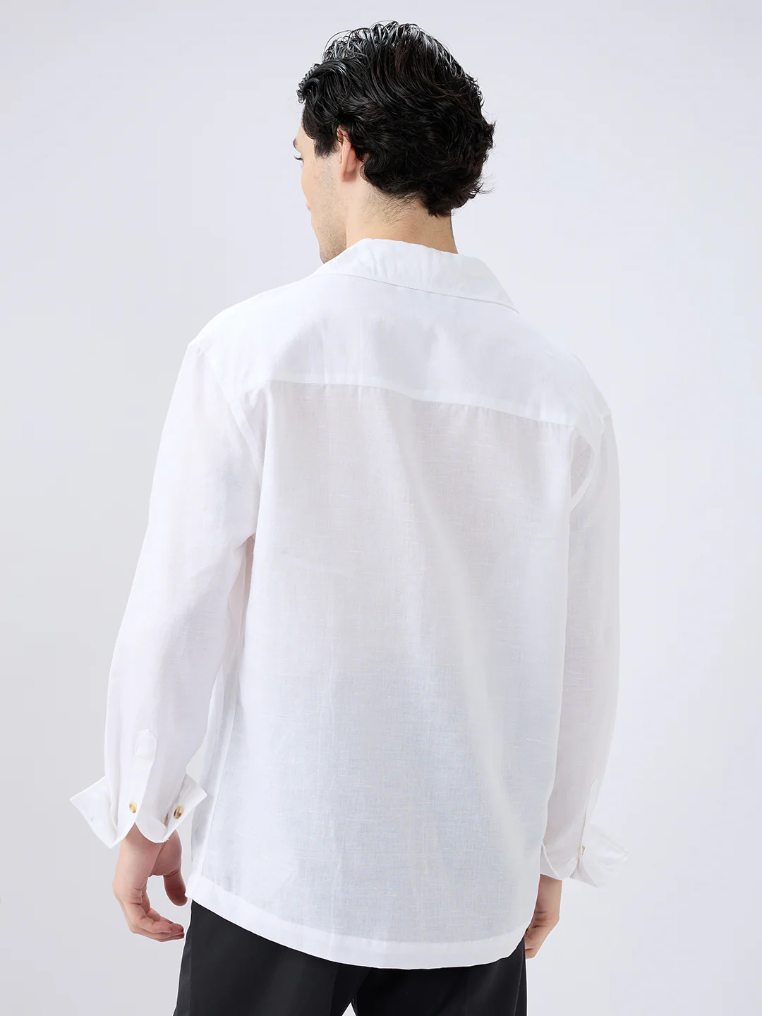 Whiteout Linen Blend Notched Lapel Collar Oversized Shirt - Image 6