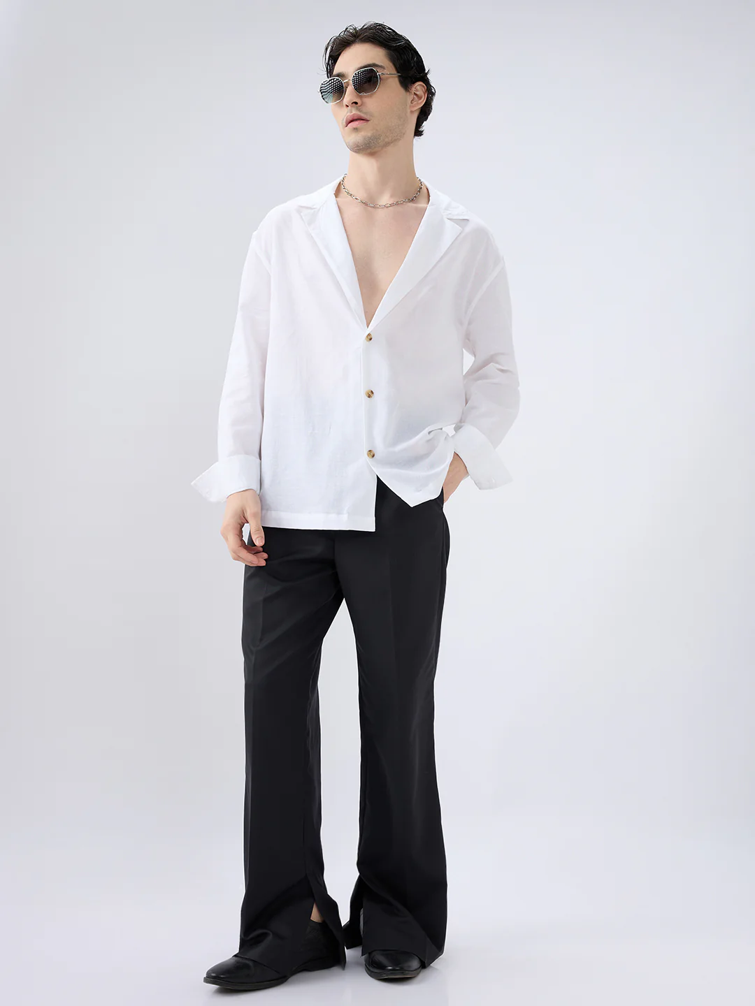Whiteout Linen Blend Notched Lapel Collar Oversized Shirt - Image 7