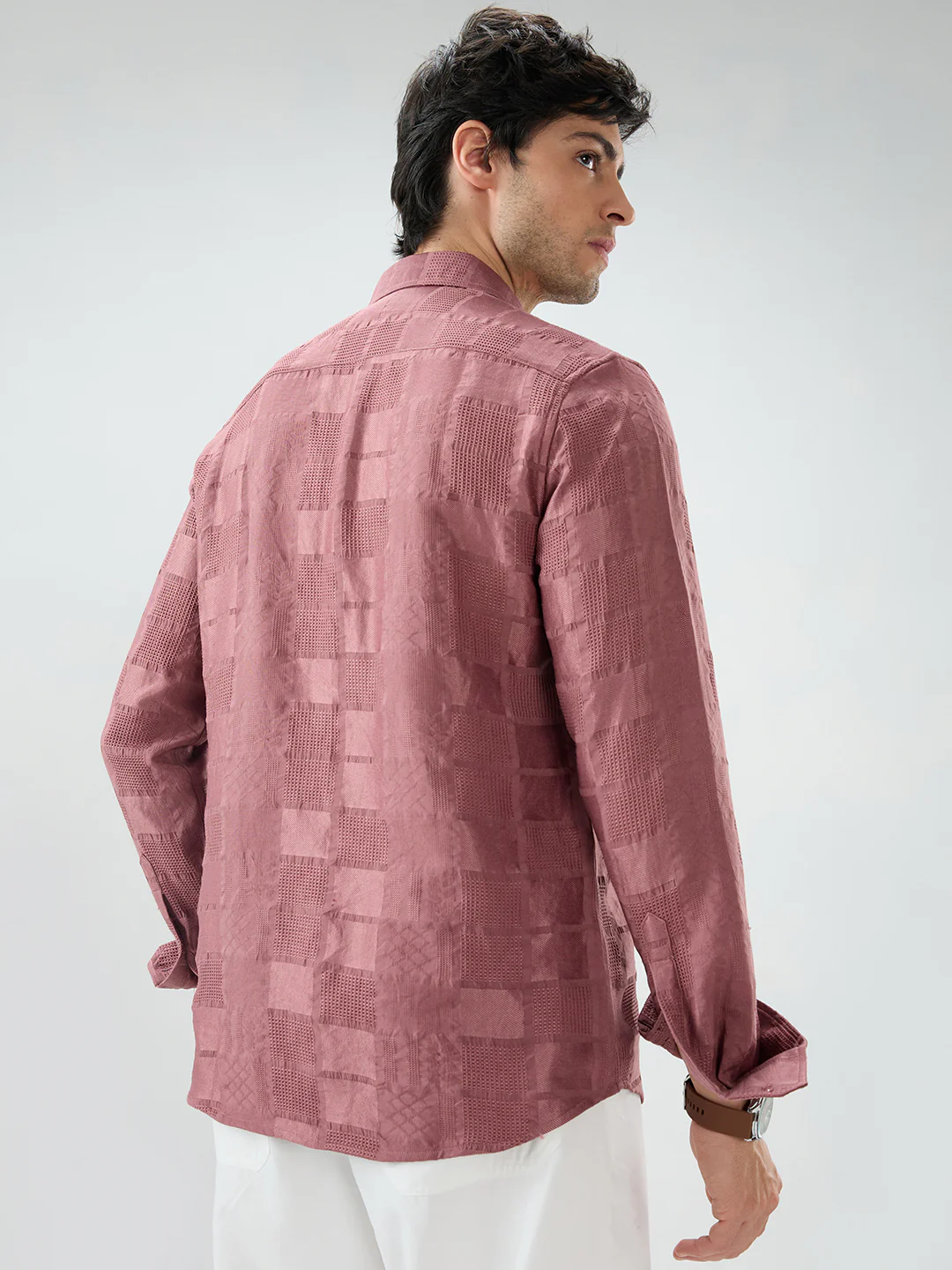 Wild Orchid Pink Block Checks Motif Embossed Shirt - Image 6