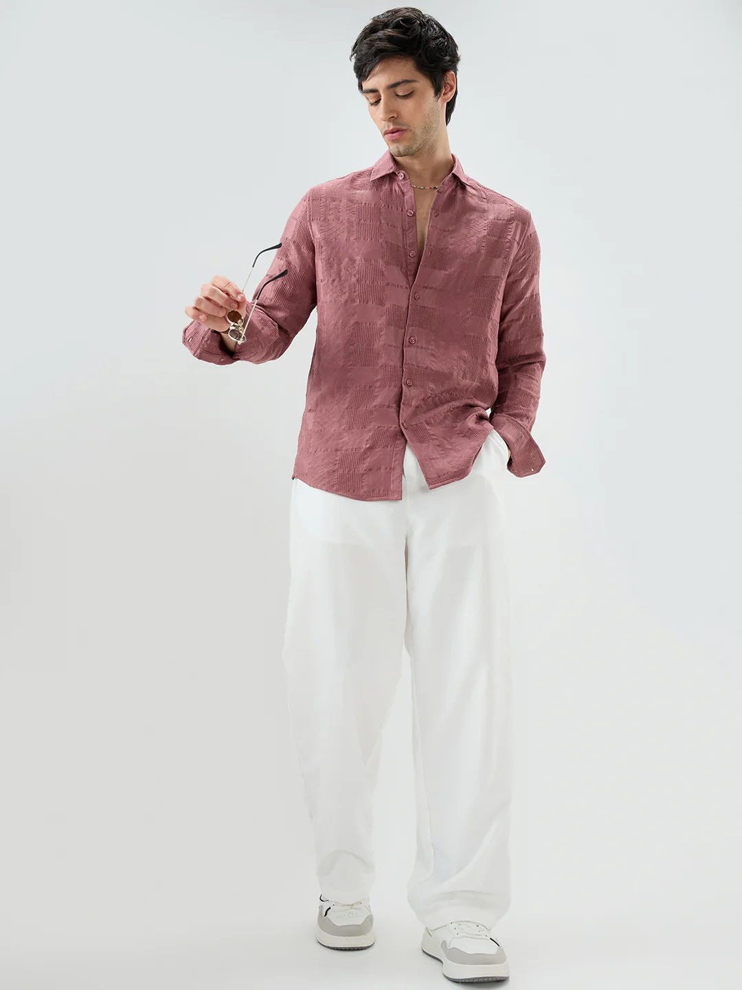 Wild Orchid Pink Block Checks Motif Embossed Shirt - Image 7